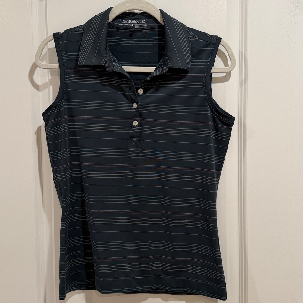 Nike Golf Polo Shirt Womens small Stripe Sleeveless Dri Fit Tour